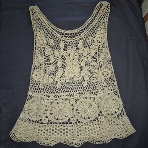Elegant Cream Crochet Lace Tank Top